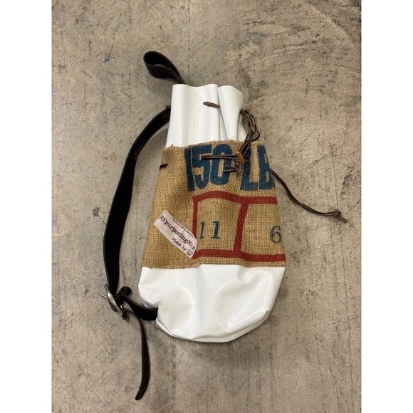 Repurposing NOLA Bucket Bag Shoulder Bag Upcycled Burlap Leather White - Picture 1 of 7